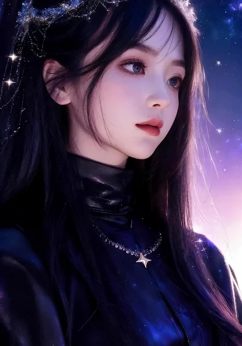 暗黑星空少女·星饰皮衣 原创唯美 高人气竖屏壁纸