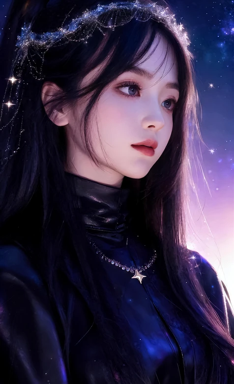 暗黑星空少女·星饰皮衣 原创唯美 高人气竖屏壁纸-iPhone17-1