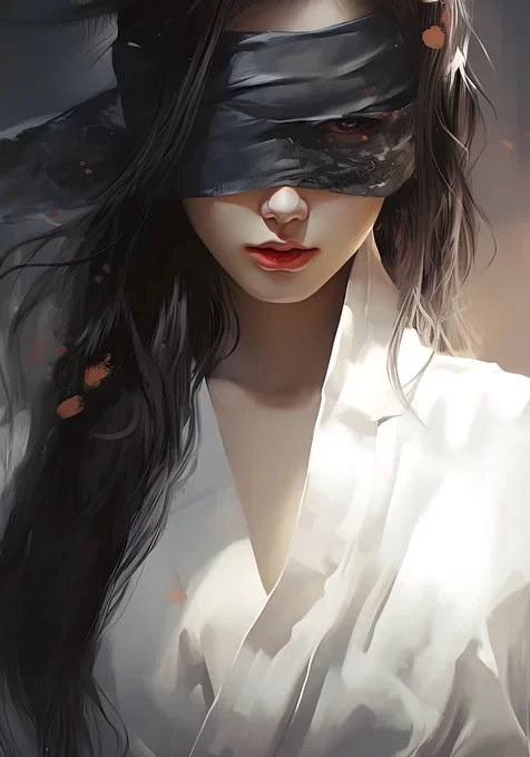眼睛蒙着缎带的古装AI美女酷飒手机壁纸图片