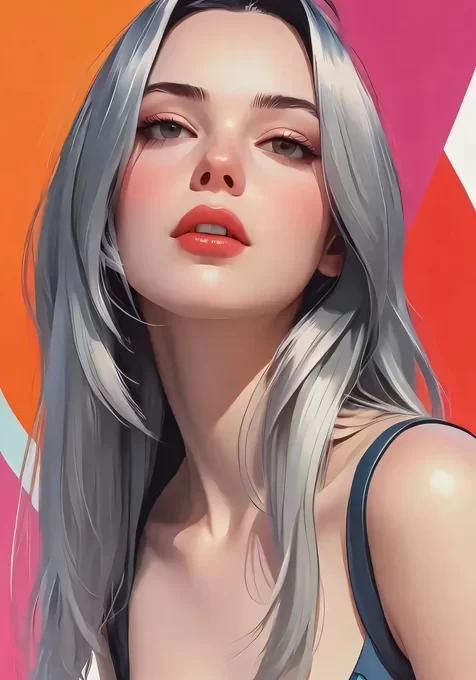 银发女子·写实插画风 撞色背景时尚手机壁纸（高热度：艺术感美女壁纸）
