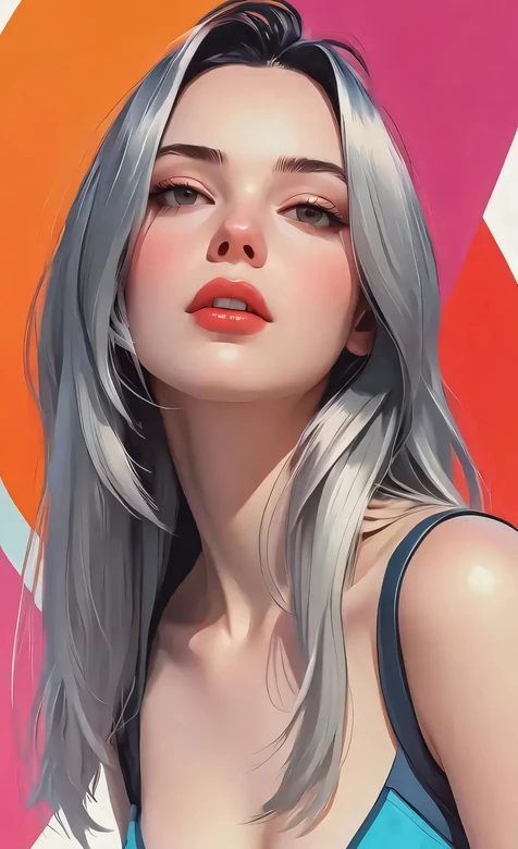 银发女子·写实插画风 撞色背景时尚手机壁纸（高热度：艺术感美女壁纸）-iPhone17-1