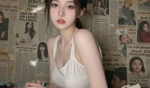 报纸墙美女，高颜值吊带睡衣美女壁纸2，随性，自然，温柔好看AI美女高