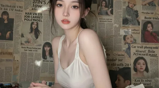 报纸墙美女，高颜值吊带睡衣美女壁纸2，随性，自然，温柔好看AI美女高-iPhone17-1