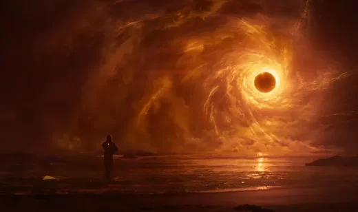 海岸观测者剪影·暗黑科幻天体漩涡 超现实电脑壁纸