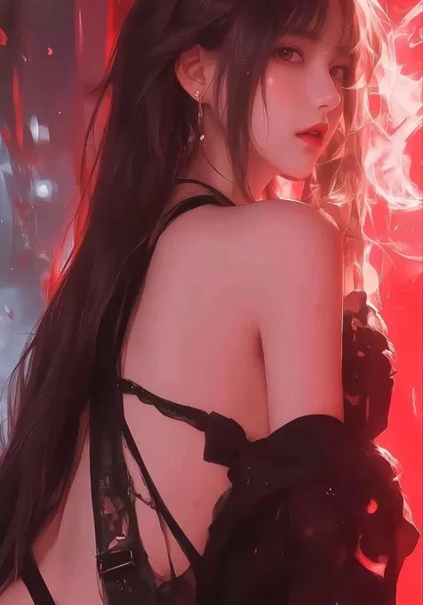 红色 浪漫2 露背装AI美女侧颜背影手机壁纸