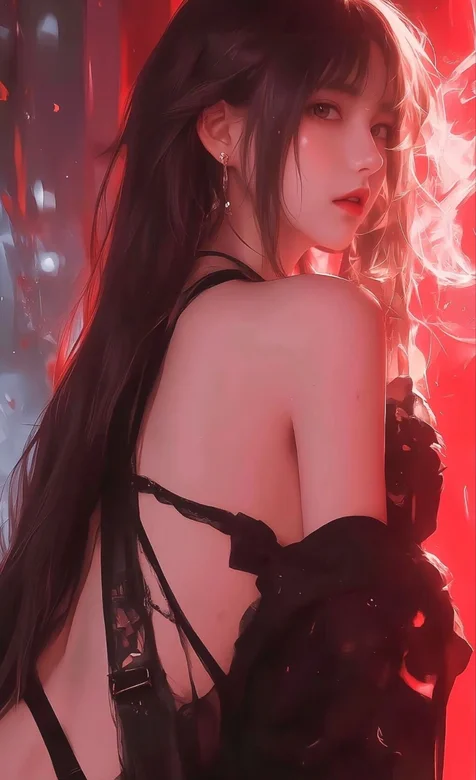 红色 浪漫2 露背装AI美女侧颜背影手机壁纸-iPhone17-1