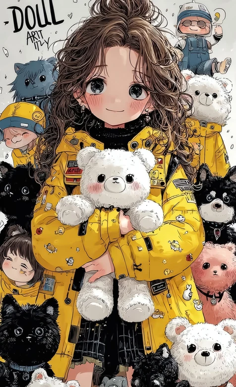 卡通女孩（ARTI TILY）·抱白泰迪 可爱插画宠物环绕手机壁纸-iPhone17-1
