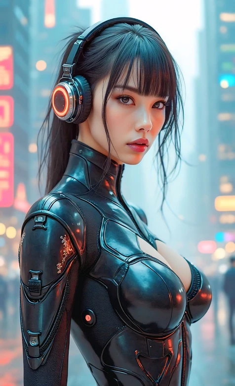 赛博朋克都市耳机少女未来科技风-iPhone17-1