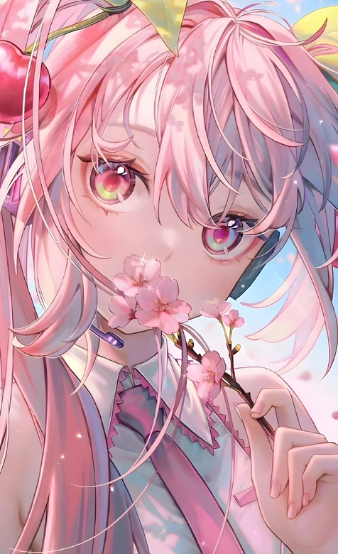 樱初音·持樱浅笑 二次元VOCALOID春日清新壁纸-iPhone17-1