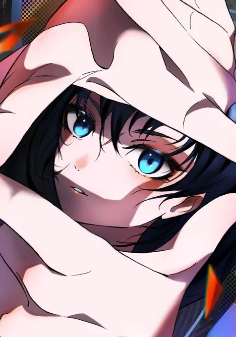 手比拍照手势的蓝色眼睛动漫女生创意手机壁纸美图