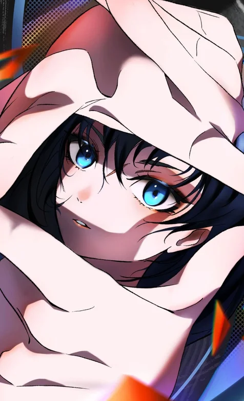 手比拍照手势的蓝色眼睛动漫女生创意手机壁纸美图-iPhone17-1