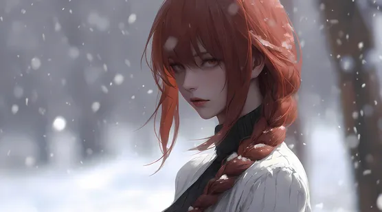 雪中AI美少女，酒红色头发，麻花辫发型AI美女-iPhone17-1