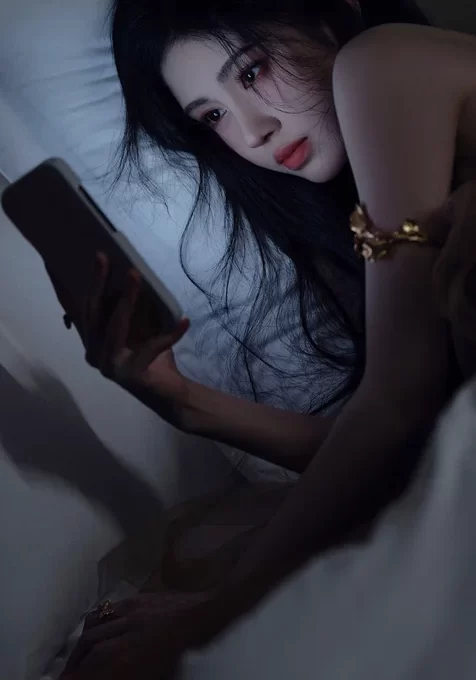 鞠婧祎，躺在床上看手机的鞠婧祎侧颜写真手机壁纸