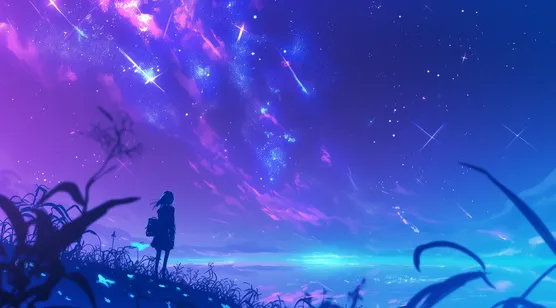 星空，星海，少女，二次元创意星空AI美图插画壁纸-iPhone17-1