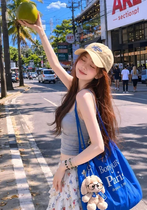 椰子与少女阳光街拍·甜美氛围感全面屏锁屏