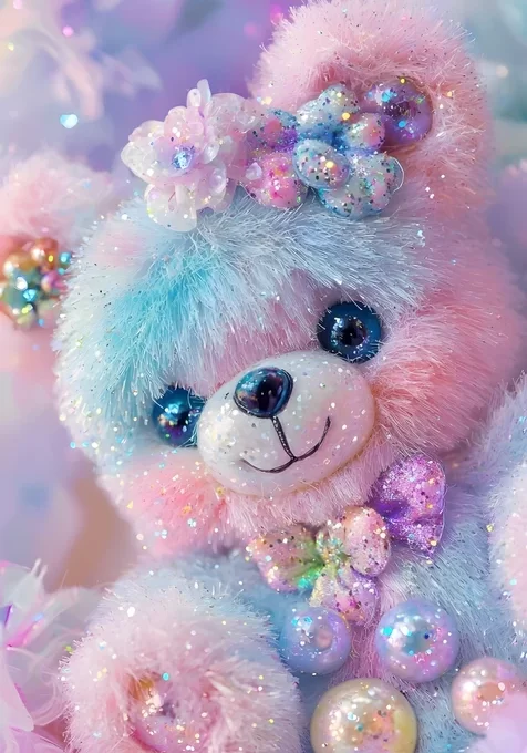 梦幻闪粉渐变毛绒熊·甜系少女心手机壁纸