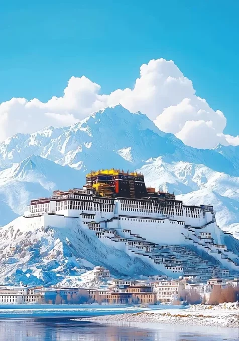 布达拉宫，雪山，天空，白云，景色手机壁纸图片