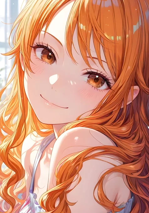 橙发少女·温柔浅笑·海贼王人物娜美 二次元治愈风原创动漫壁纸（治愈系
