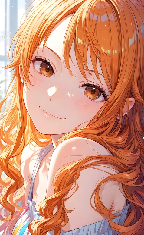 橙发少女·温柔浅笑·海贼王人物娜美 二次元治愈风原创动漫壁纸（治愈系-iPhone17-1