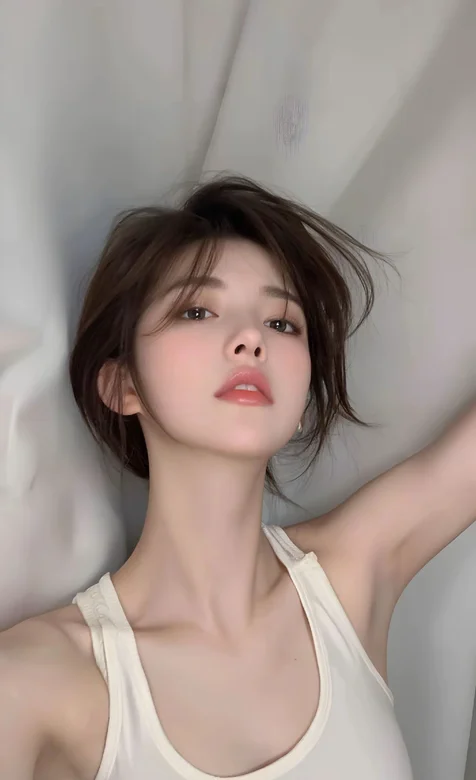 高颜值美女，傲娇的白色背心穿着美少女手机壁纸图片-iPhone17-1
