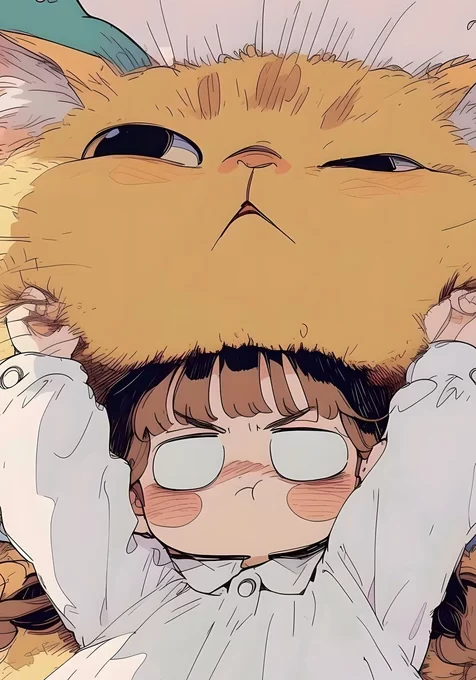 女孩抱大橘猫 治愈风插画萌系手机壁纸