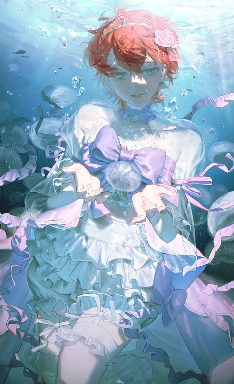 红发洛丽塔少女·水下唯美二次元梦幻治愈手机壁纸-iPhone17-1