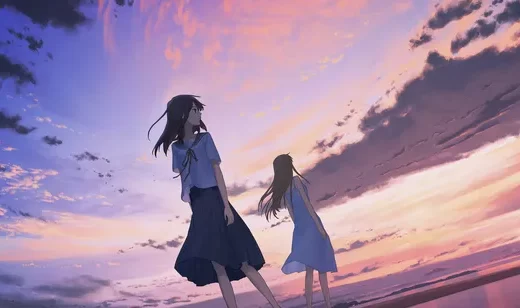 两位少女·海边晚霞 唯美日系动漫 莉兹与青鸟电脑壁纸推荐