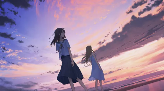 两位少女·海边晚霞 唯美日系动漫 莉兹与青鸟电脑壁纸推荐-iPhone17-1