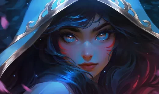 蓝色兜帽女性角色高清唯美插画壁纸