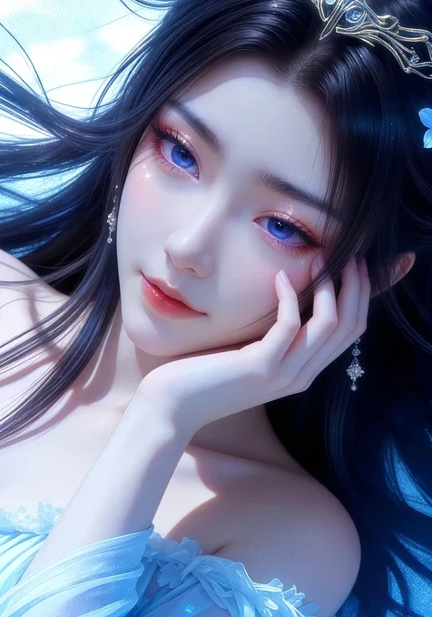 古风仙韵女子·凡人修仙传元瑶·蓝裙金饰 唯美梦幻手机壁纸