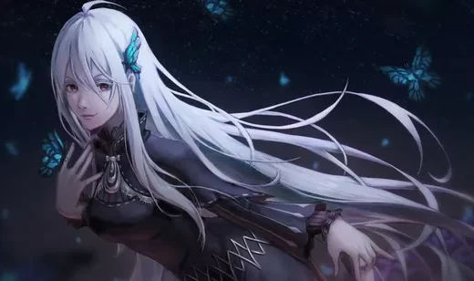 梦幻场景的动漫长发少女蝴蝶飞舞