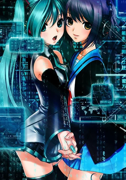 科技感十足的动漫女孩手机壁纸