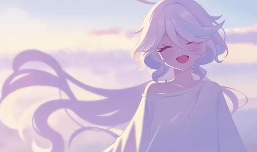 白发少女·笑容治愈 唯美二次元插画 宽屏电脑壁纸精选