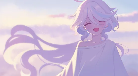 白发少女·笑容治愈 唯美二次元插画 宽屏电脑壁纸精选-iPhone17-1