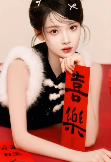 国风少女手持喜乐红条 喜庆国风穿搭写真 高热度女生国风写真