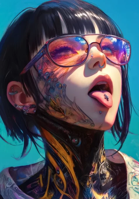 赛博朋克机械少女·纹身穿孔潮流风 科幻插画手机壁纸