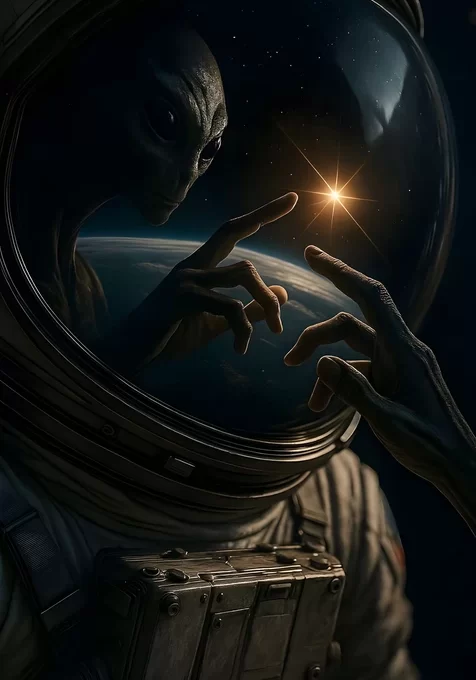 外星生命·指尖触星 暗黑写实宇宙地球科幻风 超现实科幻手机竖屏壁纸