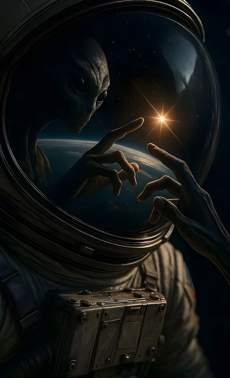 外星生命·指尖触星 暗黑写实宇宙地球科幻风 超现实科幻手机竖屏壁纸-iPhone17-1