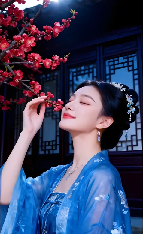 古风女子轻嗅红梅 国风唯美中式庭院壁纸（古风美女壁纸）-iPhone17-1