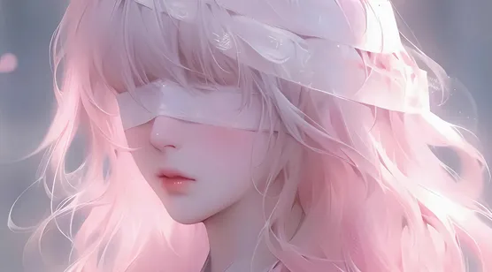 蒙着眼睛，粉色长发卷发AI精致美女，少女图片-iPhone17-1