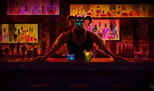 羊角面具恶魔酒保·暗黑奇幻酒吧 出自Afterparty游戏 宽屏桌