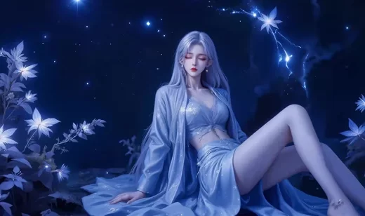 银发蓝裙星夜少女·唯美梦幻风动态电脑壁纸（CG）