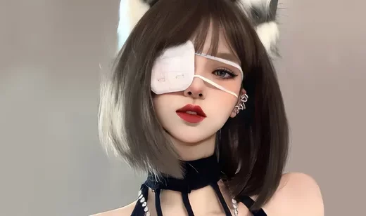 4K动漫福利-个性独眼猫女郎创意手绘壁纸超清4K推荐