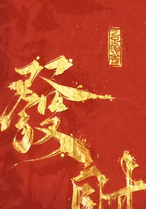 金色发财书法红底国风招财新年壁纸