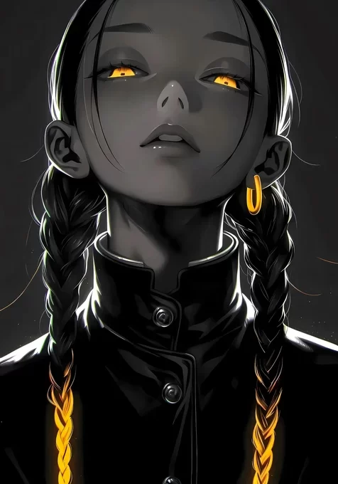 暗黑双辫少女·黄瞳燃光 二次元暗黑风 暗黑动漫壁纸