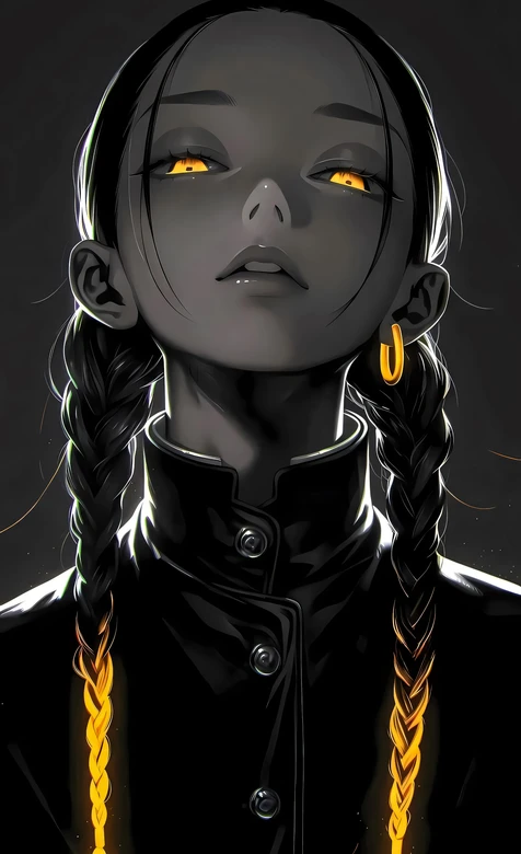 暗黑双辫少女·黄瞳燃光 二次元暗黑风 暗黑动漫壁纸-iPhone17-1
