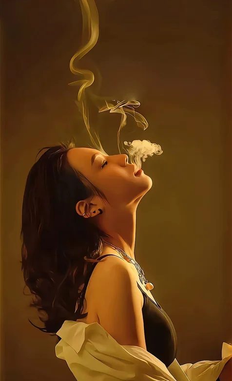 抽烟的女人，烟雾，昂着头，闭着眼睛吐烟雾的美女手机壁纸图片-iPhone17-1