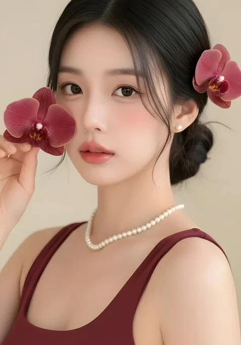 气质女生·兰花点缀盘发 唯美清新 精致手机壁纸