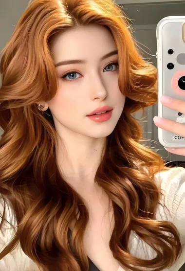 气质红发卷发女生自拍 时尚甜美美女写真