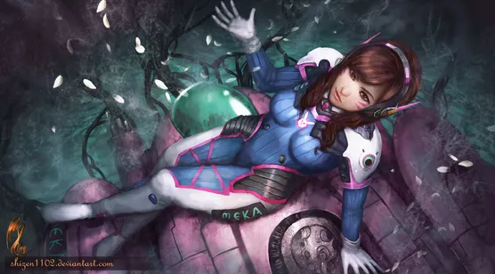 D.Va·机甲战服 暗黑奇幻风 守望先锋游戏壁纸-iPhone17-1